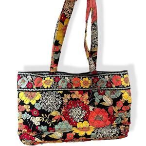 Vera Bradley tote flowers black red yellow blue